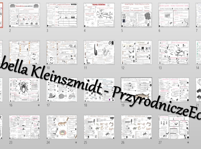Biologiczne karty pracy dla klasy 6 w formacie pptx. Materiał zawiera 27 kart pracy do samodzielnego uzupełniania