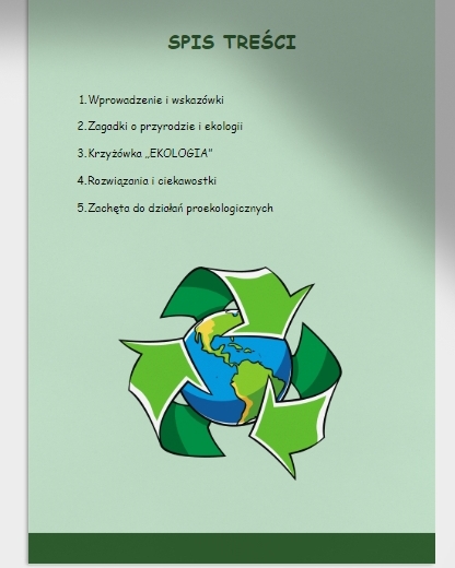 Zagadki i krzyżówki na temat ekosystemów, ochrony przyrody, recyklingu.