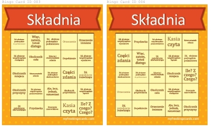 Wypowiedzenia - składnia. Gra Bingo