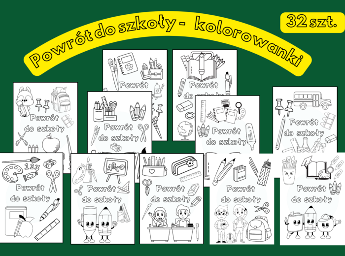 Powrót do szkoły – 32 kolorowanki dla dzieci - 32 szt.
