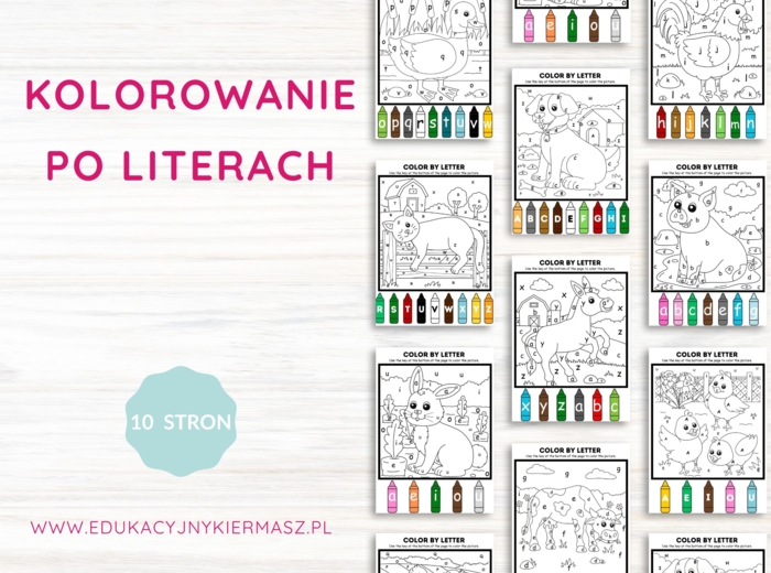 Kolorowanie po literach - zwierzęta na wsi
