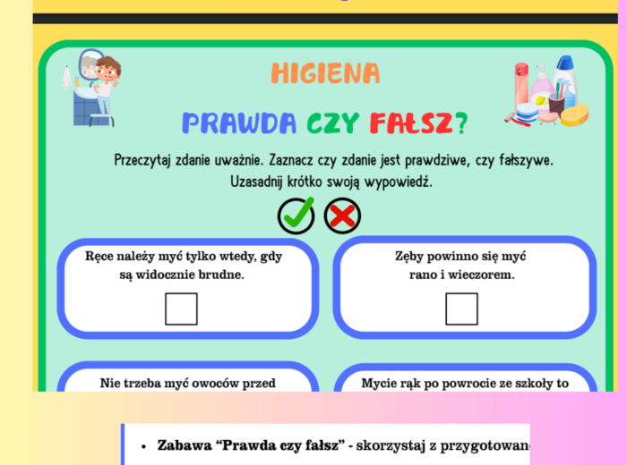 HIGIENA - karta pracy + zadanie interaktywne