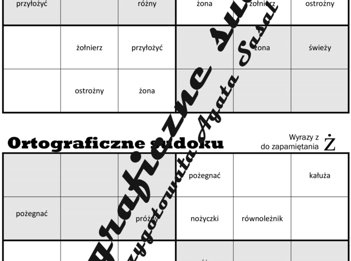 Ortograficzne sudoku z wyrazami z "ż" niewymiennym