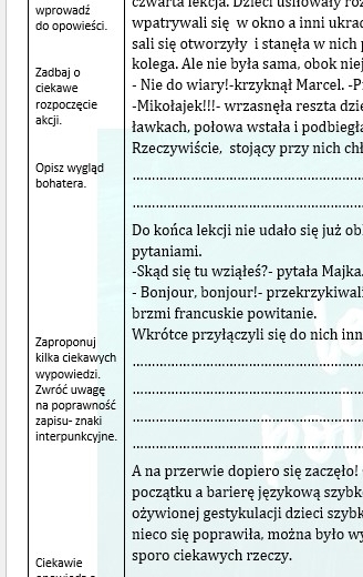MIKOŁAJEK W NASZEJ KLASIE- OPOWIADANIE DO UZUPEŁNIENIA