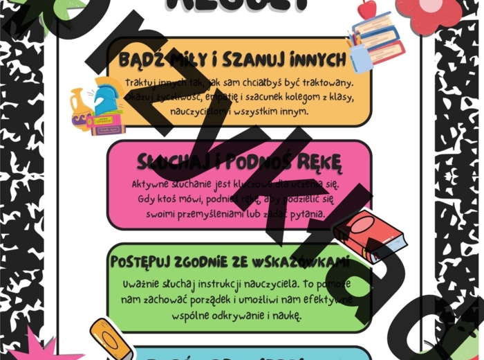 Plakat pt. "Klasowe reguły"