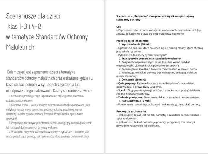 Scenariusze dla dzieci klas 1-3 i 4-8 w tematyce Standardów Ochrony Małoletnich