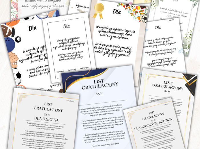 WKLEJKI DO KSIĄŻEK, LIST GRATULACYJNY, ZA WYNIKI W NAUCE, OSIĄGNIĘCIA SPORTOWE