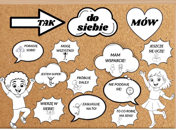 Gazetka motywacyjna do kolorowania| Idealna dekoracja i wsparcie dla dzieci| Zawiera 2 plakaty 4 x A4| Element łatwe do wycinania