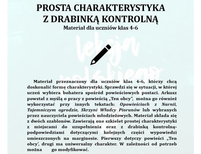 PROSTA CHARAKTERYSTYKA Z DRABINKĄ KONTROLNĄ. Materiał dla uczniów klas 4-6