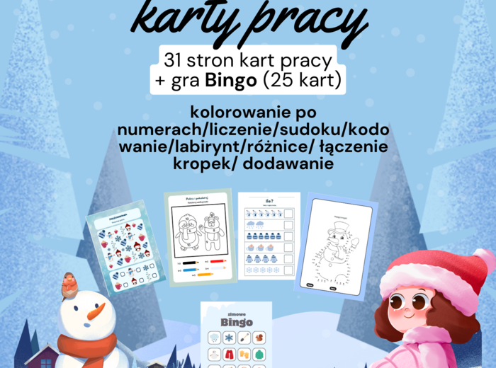 ZIMOWE KARTY PRACY 31 stron kart pracy + gra Bingo (25 kart)