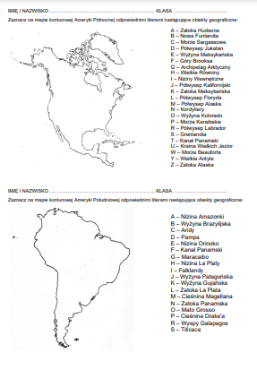 Ameryka Północna i Południowa - znajomość mapy
