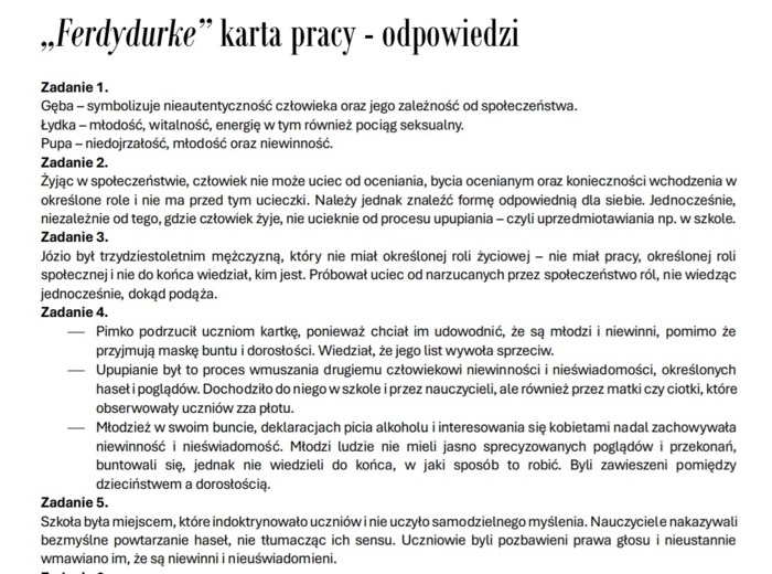 Karta pracy "Ferdydurke"