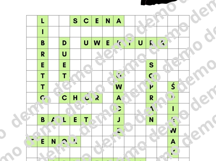 Muzyka, klasa 4-5. W operze. Karta pracy: wykreślanka.