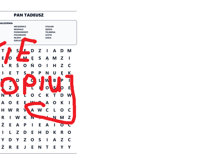 Pan Tadeusz - wykreślanka