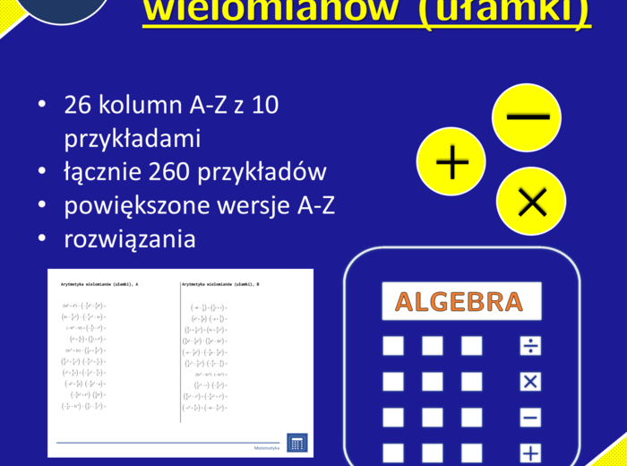 Arytmetyka wielomianów (ułamki) | matematyka, algebra | 26 kolumn