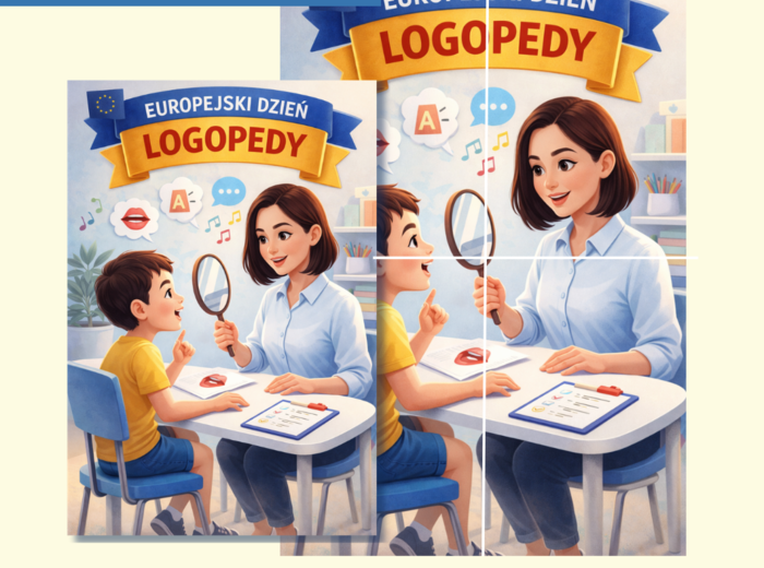 Plakat Europejski Dzień Logopedy 6 marca estetyczna dekoracja do gabinetu logopedy lub na drzwi, logopedia