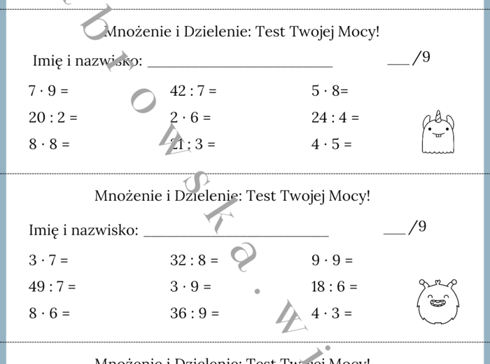 Mnożenie i Dzielenie: Test Twojej Mocy! - mini kartkówki