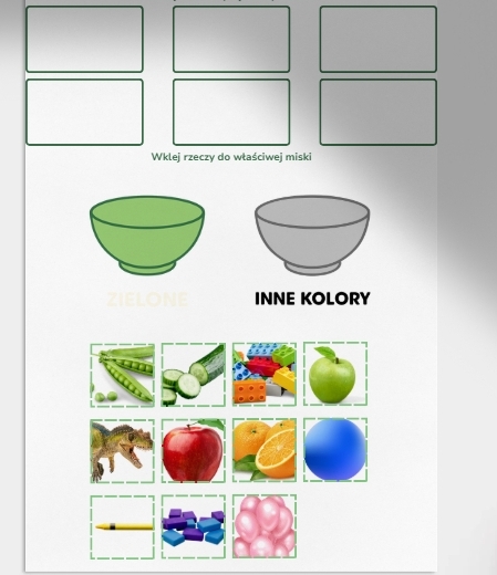 Zabawa kolorystyczna: sortowanie rzeczy według koloru