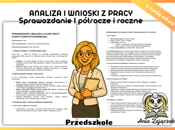 Analiza i wnioski z pracy Sprawozdanie wychowawcy grupy przedszkolnej