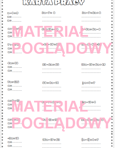 Obrazkowe równania + karta pracy klasy 6, 7, 8