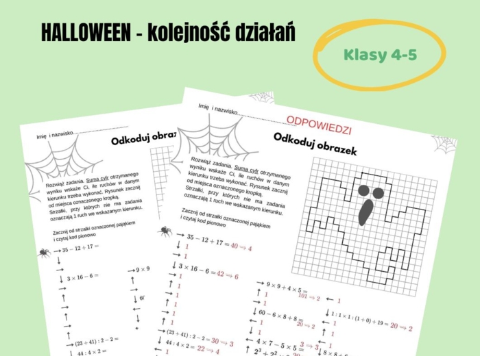 Halloween na matematyce, kodowanie, kolejność działań, klasy 4 - 5