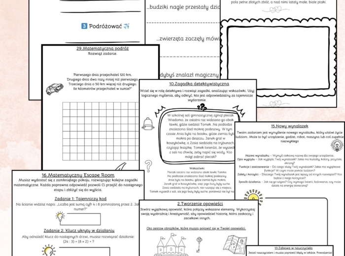 DRUGA część zestawu kreatywnych kart pracy dla klas 4-8