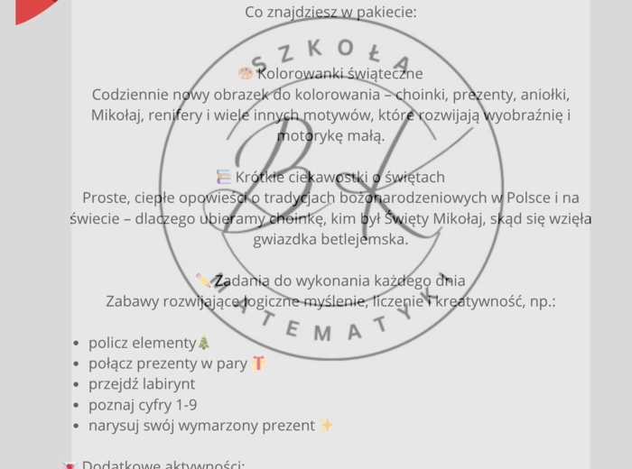 Kalendarz adwentowy przedszkolaka