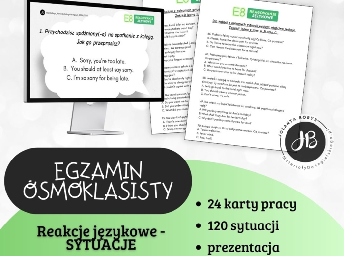 Egzamin Ósmoklasisty - Reakcje językowe - SYTUACJE - karty pracy - prezentacja