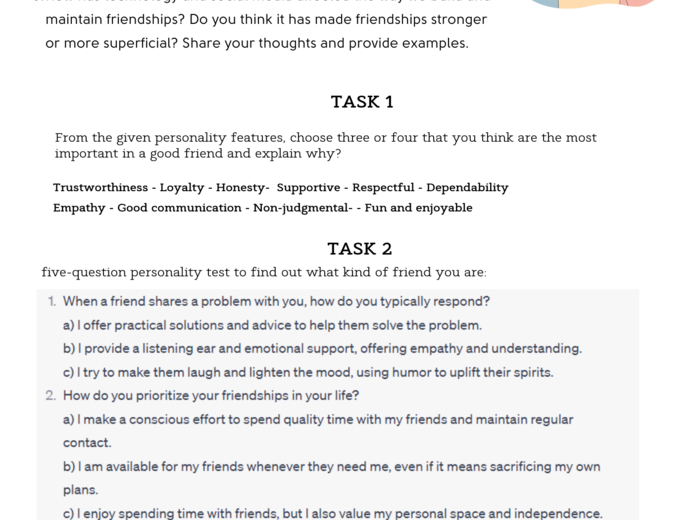 Friendship - Worksheet