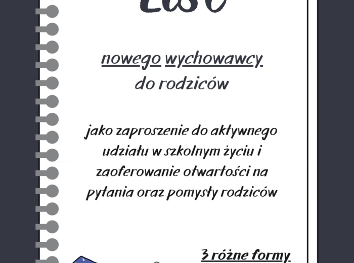 LIST OD NOWEGO WYCHOWAWCY DLA RODZICÓW - rozpoczęcie roku szkolnego!