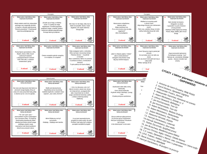 CYTATY z lektur pierwsze i ostatnie zdania – 42 cytaty – LEKTURY OBOWIĄZKOWE – egzamin – powtórka - gra „5 sekund” + odpowiedzi