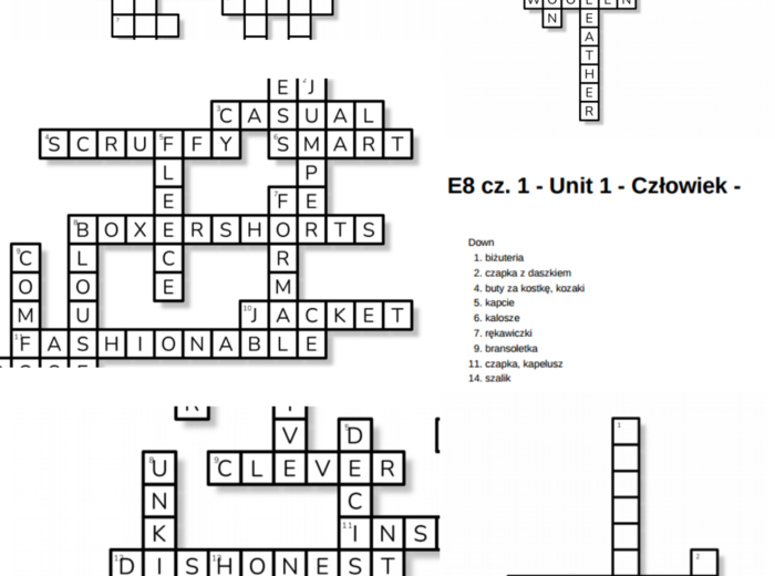 Repetytorium dla szkoły podstawowej cz. 1 (Pearson) – Unit 1 Człowiek – krzyżówki