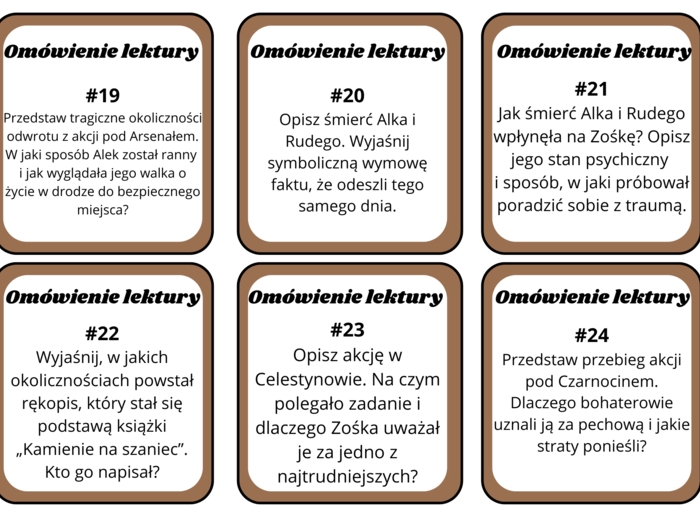Kamienie na szaniec - karty  z pytaniami