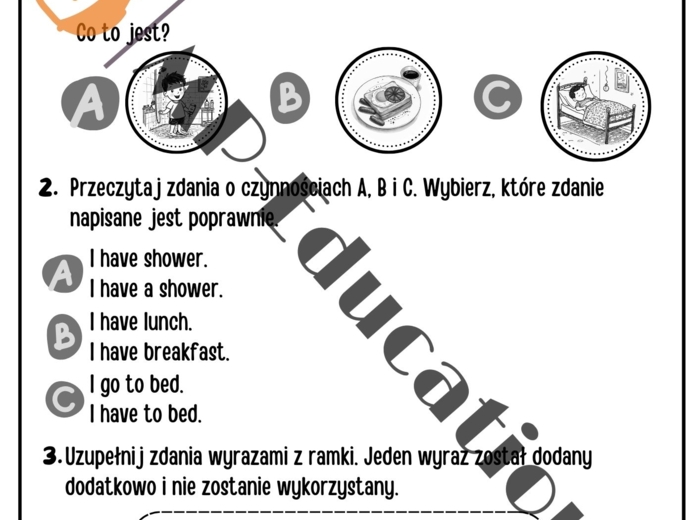 My day - ćwiczenia w czytaniu i pisaniu + godziny