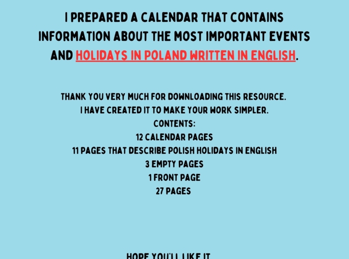 Kalendarz 2025 Polskie święta, wydarzenia i uroczystości opisane w j. angielskim+ miejsce na notataki