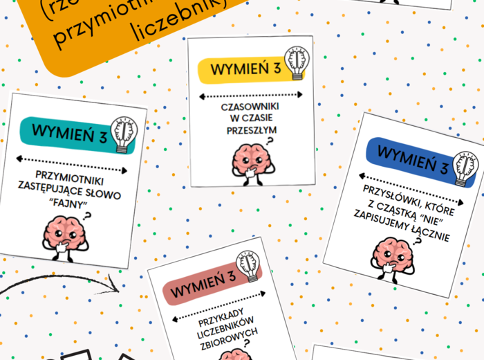ZESTAW - gramatyczne 5 sekund (rzeczownik, czasownik, przymiotnik, liczebnik, przysłówek)