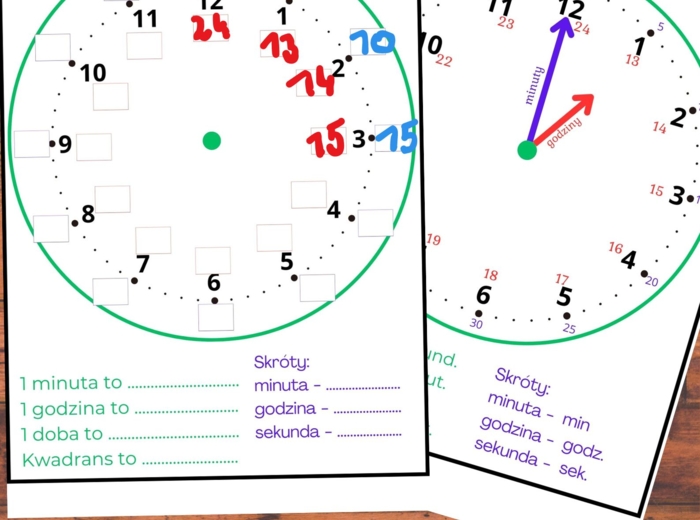 Plansza do nauki godzin na zegarze