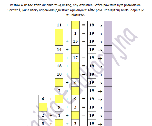 Matematyczny szyfrogram z 19 w tle
