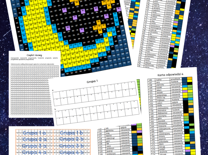 Części mowy - kolorowanka grupowa - nonogram XXL