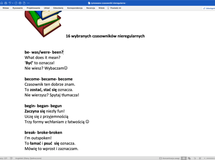 Rymowane czasowniki nieregularne - j.angielski