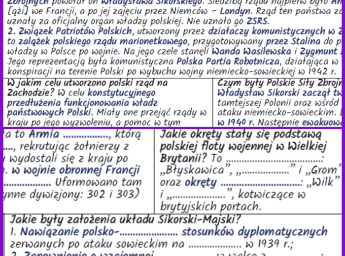 Rządy i armie polskie poza granicami kraju – notatki i karta pracy