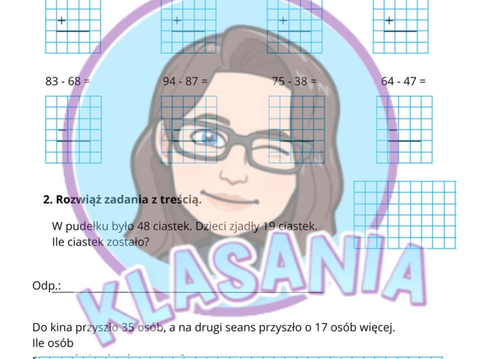 Kartkówka / Karta pracy – Dodawanie i odejmowanie pisemne Klasa 3