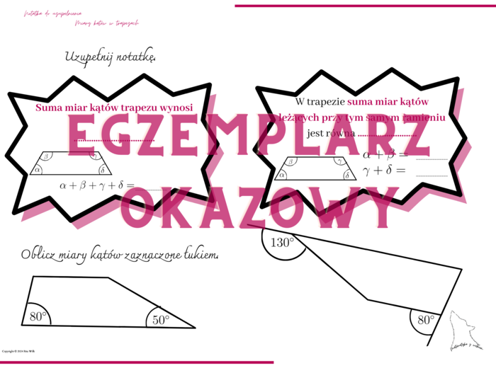 Miary kątów w trapezach - notatka do uzupełnienia