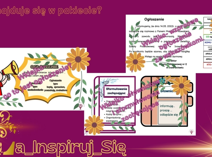 Ogłoszenie w kl. IV-VIII- karty pracy, scenariusz lekcji