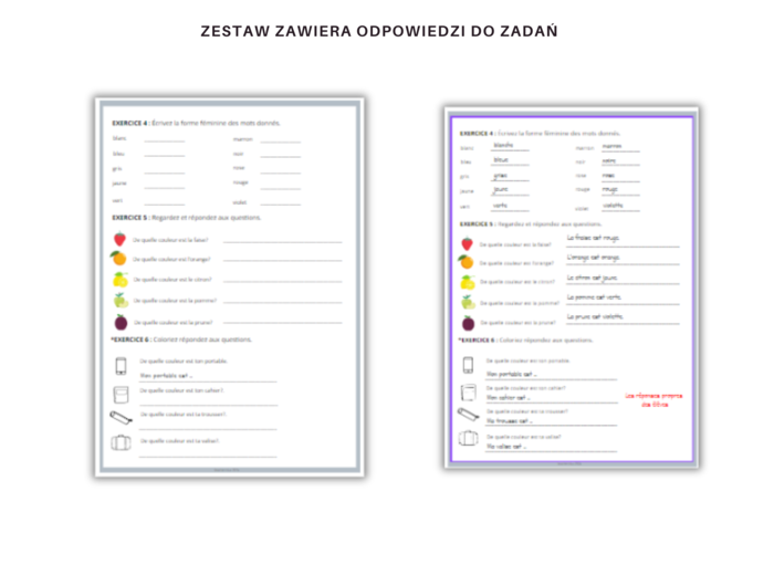 Les couleurs - kolory, język francuski, karta pracy, ćwiczenia, poziom początkujący, de quelle coulerur est-ce, des exercises