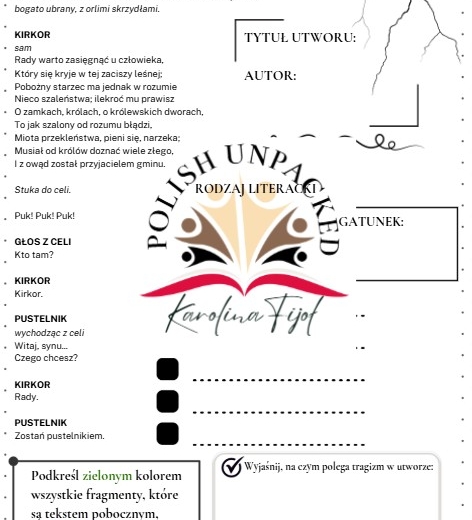 Zmierz się z lekturą "Balladyna" karta pracy