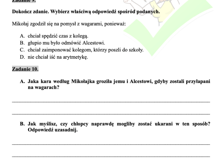 Mikołajek - czytanie ze zrozumieniem