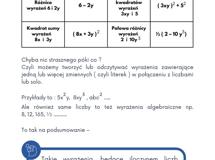 WYRAŻENIA ALGEBRAICZNE - z Matixem do E8