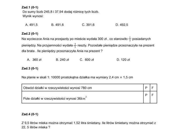 Mini Arkusz Matematyka egzamin klas 8