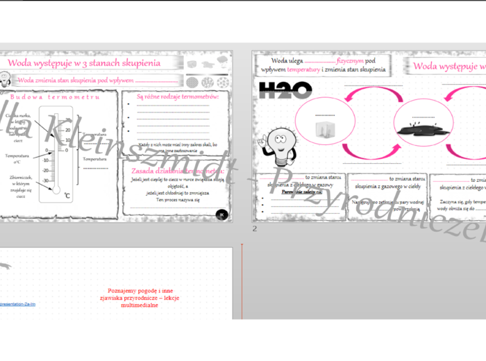 Karta pracy i pomysł/inspiracja na lekcję „ Woda występuje w trzech stanach skupienia” - karta pracy wykonana w power point + gratisowy pomysł na lekcję - link do lekcji multimedialnej niekomercyjnej wykonanej w genial.ly do indywidualnego pobrania i uży